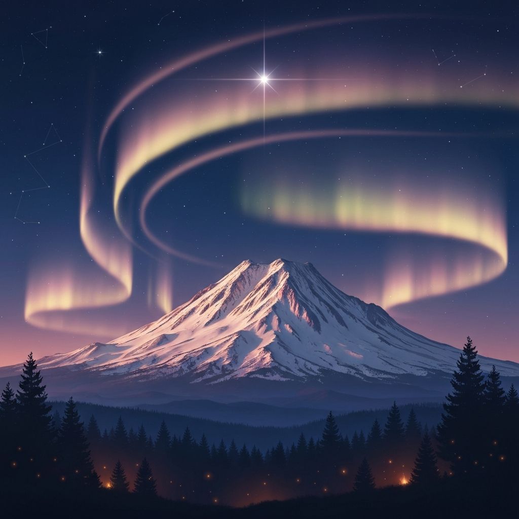 Mt. Shasta beneath a mystical aurora